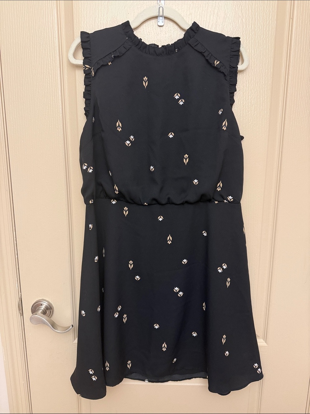 Ann Taylor Black Dress with Cream & White Floral Motif